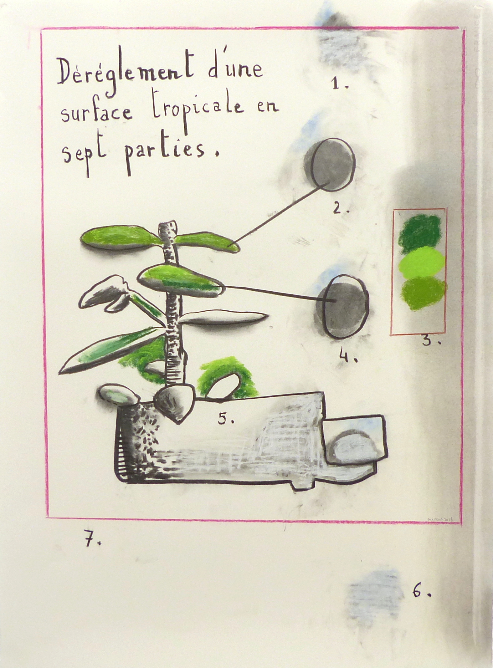 Déréglement d'une surface tropicale en sept parties - Technique mixte sur papier - 65 x 50 cm - 2018 - Collection particulière