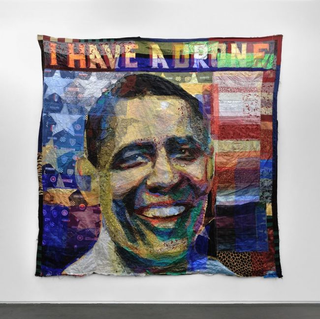 I have a drone (Portrait d'Obama) - Textiles - 241 x 247,5 cm - 2015 - Collection particulière © Rebecca Fanuele