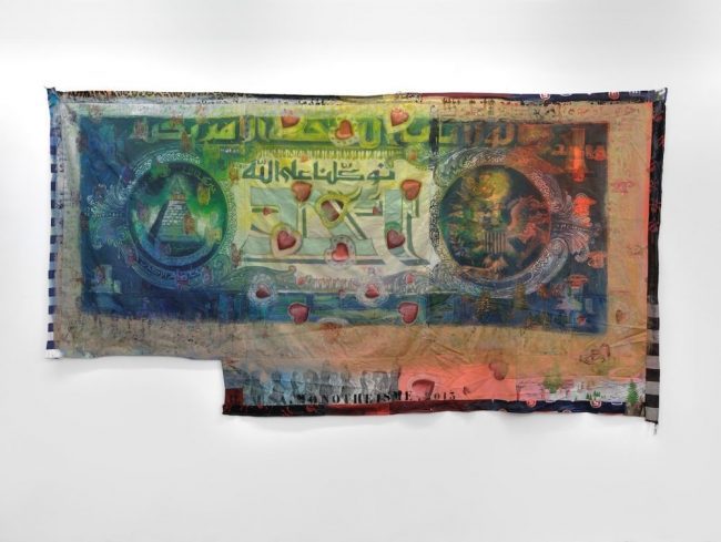Monotheisme, 2014, Encre sur textile, 182,5 x 354 cm