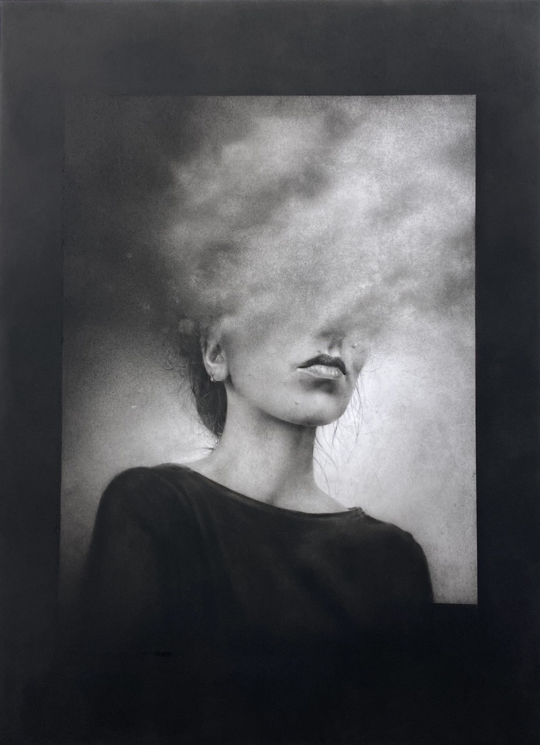 Célia Muller, De nuages en marécages #18, 2022, Pastel sec et encre de tatouage sur papier, 70 x 65 cm