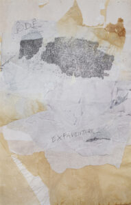 Ôdé (chant), 2022, Feuilles de soie, thé, carbone, graphite, 66 x 115 cm