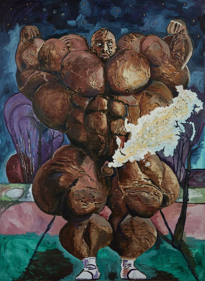 Damien Deroubaix, La deuxième armée du monde, 2023, huile sur toile, 200 × 150 cm