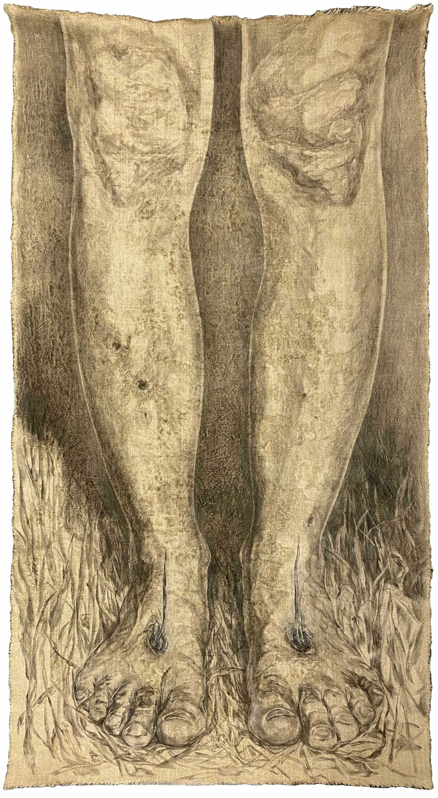 Polina Shcherbyna, Columns of times, 2023, Toile de lin non apprêtée, plis, gélatine, acrylique, 170 x 95 cm Polina Shcherbyna, Columns of times, 2023, Toile de lin non apprêtée, plis, gélatine, acrylique, 170 x 95 cm